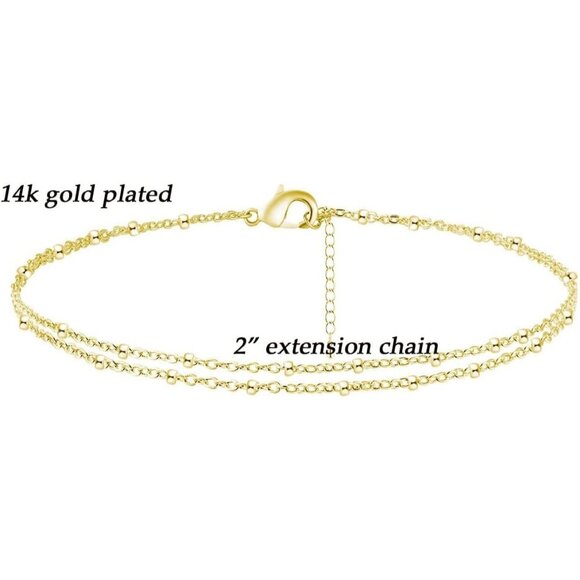 ❤️Women Gold  Dainty Foot Jewelry  Square Dot Chain Anklet  Charm  Chain Jewelry - Picture 3 of 6